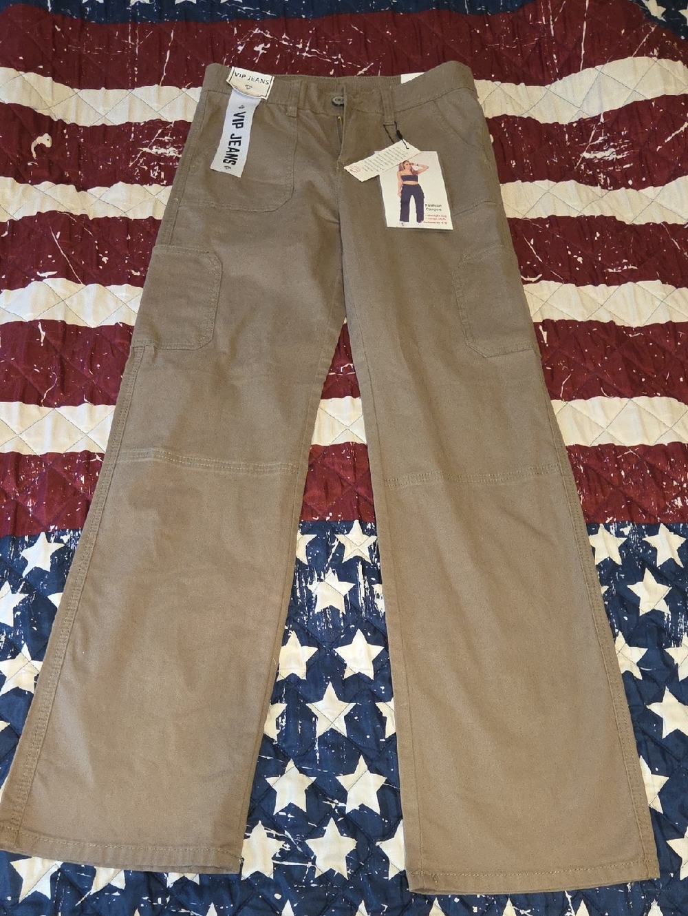 NWT VIP Women's Straight Leg Cargo Pants in Khaki